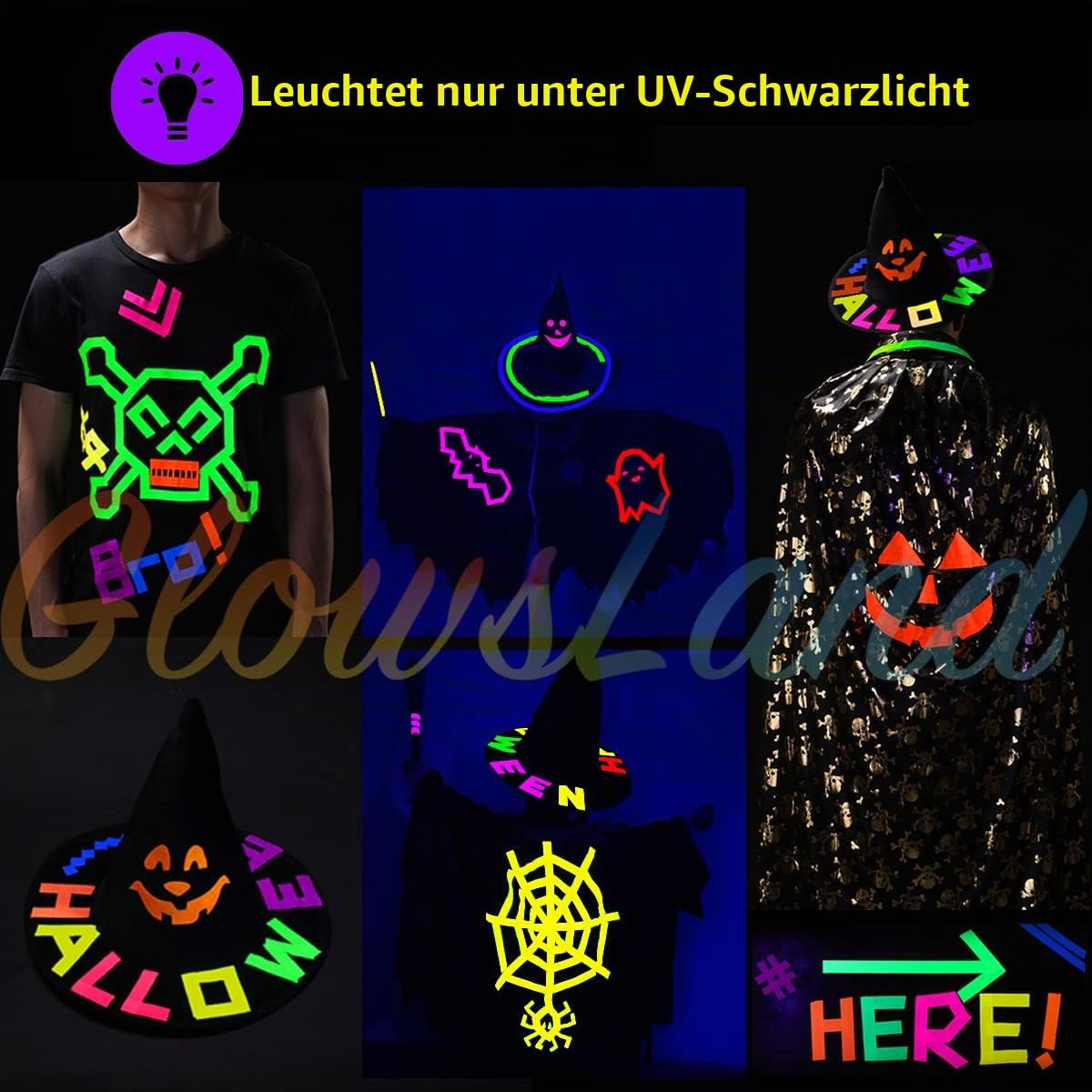 Neon Klebeband Größere Größe Neon Gaffa Tape, UV aktiv Tape, Fluoreszierendes, Leuchtband, 6 Farben, 25MM*15M Pro Rolle für Halloween