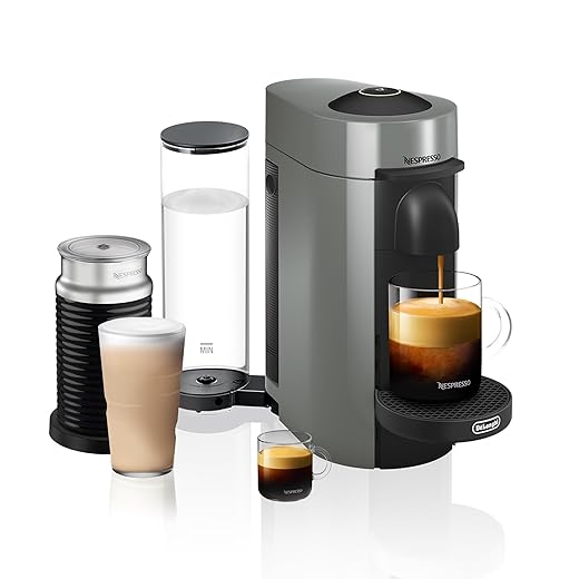 Nespresso Vertuo Plus Coffee and Espresso Maker by De'Longhi, Grey with Aeroccino Milk Frother (Capsule Assortment May Vary)