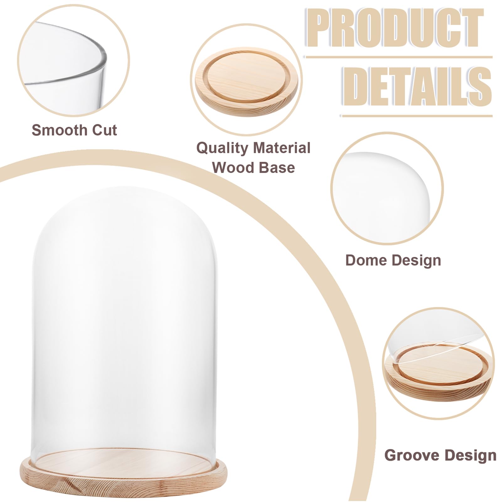 APACALI 1PCS Cloche en Verre avec Fond en Bois, Cloche décorative de 30 cm, Cloche en Verre Transparent, Cloche en Verre avec Fond pour lumières, décoration, Accessoires d'intérieur