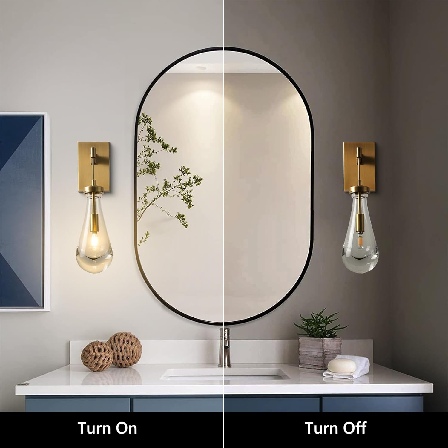 Raindrop Sconces Set of Two,Gold Wall Sconces Stairway Wall Light with Luxury Clear Glass, Bedside Brass Sconces Wall Lighting Bathroom Vanity Light, Included Bulbs