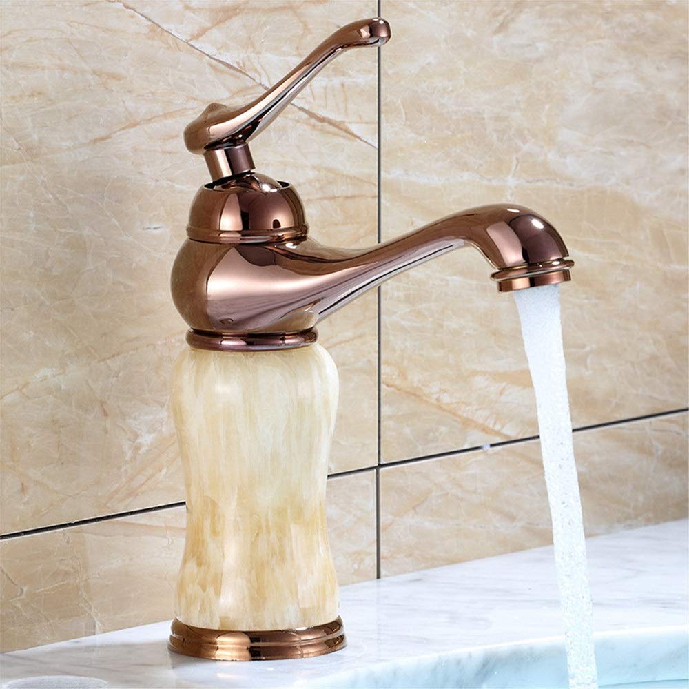 BHFPFZA Retro Single Hole Faucet with Jade Inlay - Slish Single Handle Mixer for Kitchen & Bathroom Vessel Sin Easy to Use Ele Design