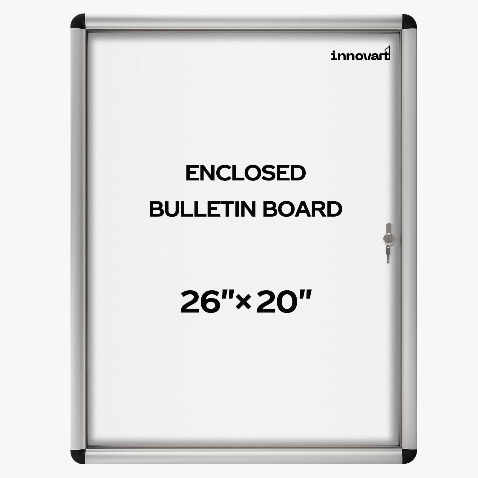 INNOVART Enclosed Bulletin Board 26”x20”, Weatherproof Dry Erase Board w/Aluminum Frame, Outdoor Enclosed Whiteboard Wall Display Case w/Swing-Open