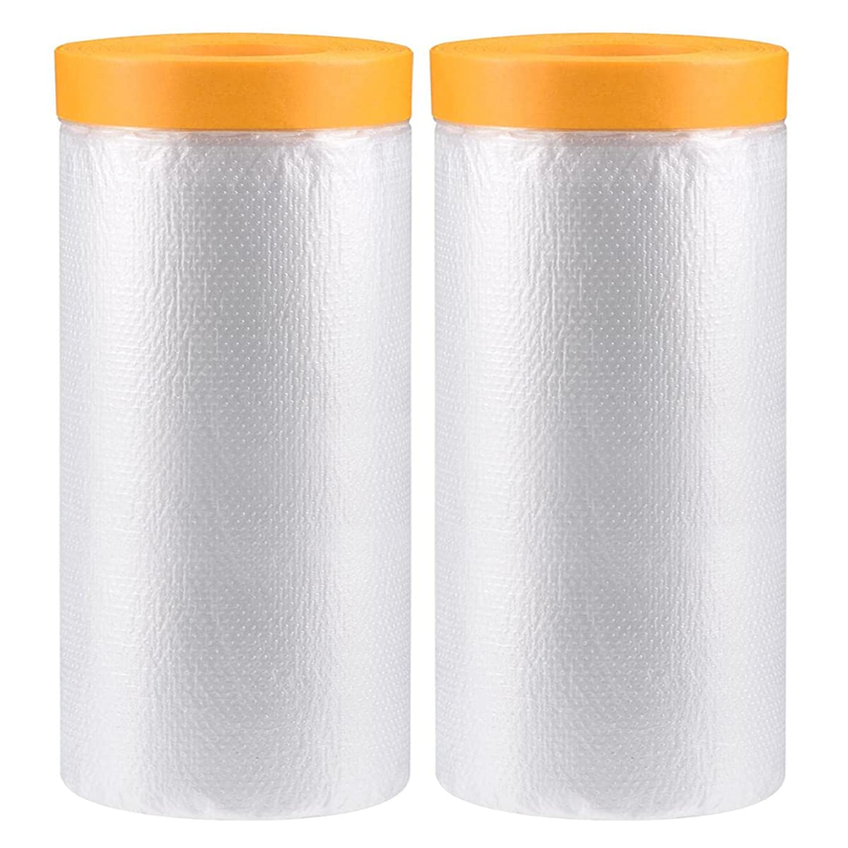 2-Roll 65.5Ft Indoor Pre-Taped Masking Film, Pretaped Plastic Film For Automotive Painting Covering, Adhesive Drop Best Tape (65.6-Feet/Pack）