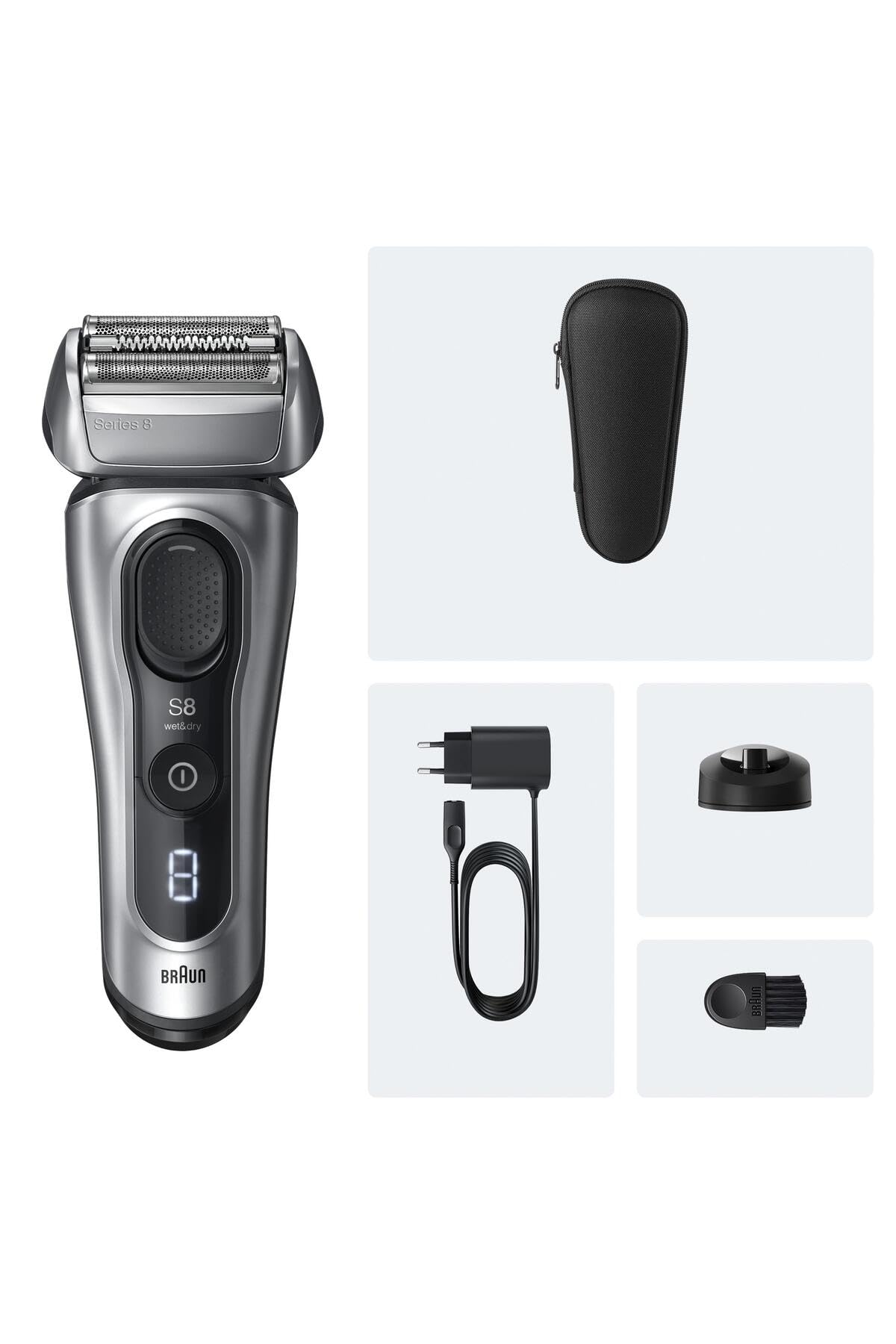Braun Rasoir électrique Series 8 pour homme, tête de précision 4 + 1, SensoAdapt pour toutes les densités de barbe, rasoir avec batterie de 60 min, support de charge, rasoir humide et sec – 8617s