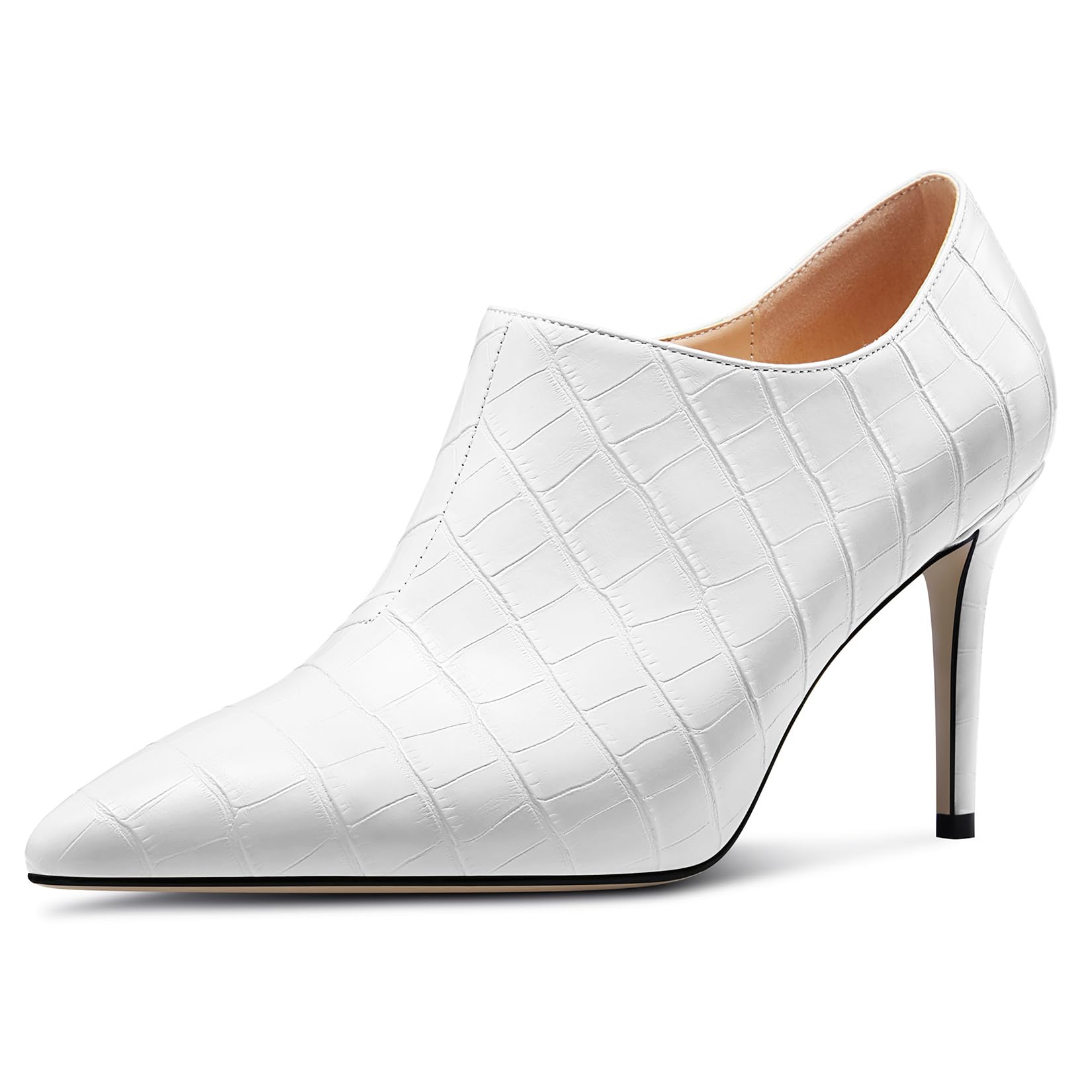 Womens Stiletto Mid Heel Pointed Toe Ankle Boots Short Bootie Slip-on Zipper Party Dress Winter Boots Generic17021702