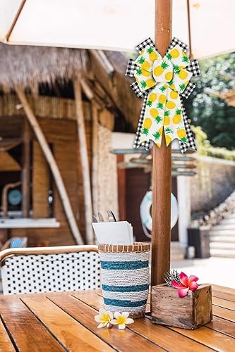 Miniatura 4 de 2 lazos de corona de verano, piña, ananas, blanco y negro, lazos de arpillera a cuadros para coronas, lazos de frutas de verano, lazos para