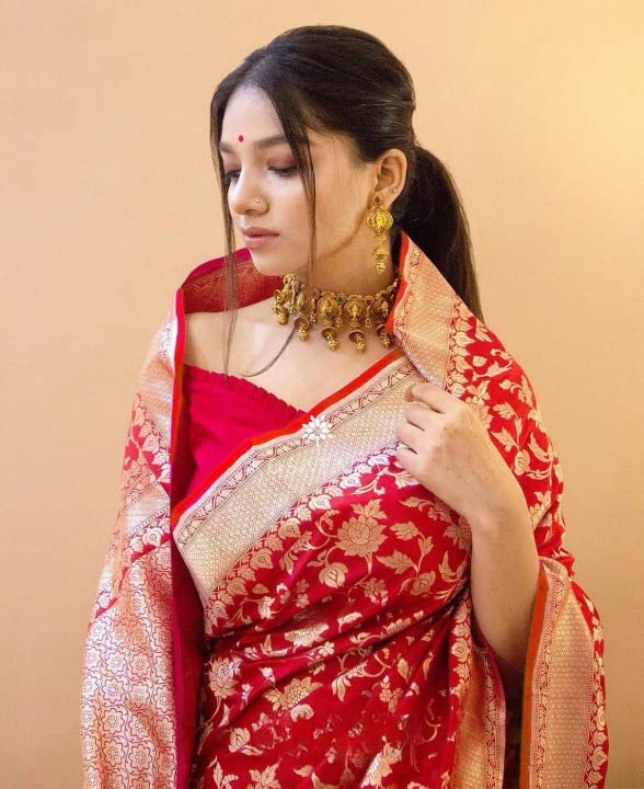 Image of Flosive Women's Kanjivaram Silk Saree With Handloom Weaving Work With Blouse Piece