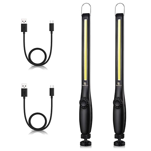 ORHOMELIFE LED Work Light 800 lumens 3300mAh Rechargeable Work light Magnetic Flashlight COB Work Light Handheld Portable Worklight Inspection Light for Car Repair Machine Garage Emergency(2 pack)