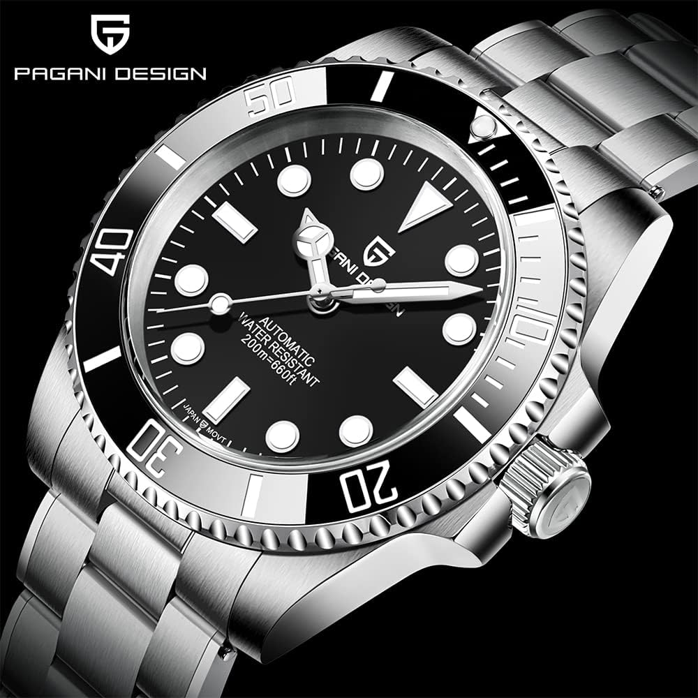Orologio uomo Pagani Design 1694 Orologio meccanico automatico Acciaio inossidabile Movimento NH35, Orologio sportivo subacqueo in cristallo di zaffiro sintetico resistente allacqua 200M