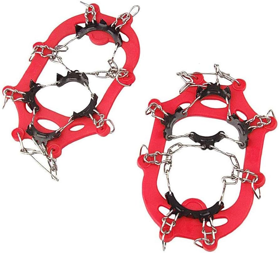 Crampones de 11 dientes, zapatos antideslizantes para exteriores, cubren garras de hielo con cadena de acero inoxidable para niños, adolescentes, con bolsa de transporte