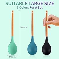 Vista 2 de 3 cucharas grandes de silicona para mezclar con mango de madera, antiadherentes, resistentes al calor, herramientas de mezcla de cocina