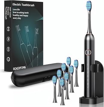 Electric Toothbrush for Adults & Travel - Deep Cleaning, 30-Day Battery, 5 Modes with Pressure Sensor, Whitening & Sensitive Care, IPX7 Waterproof Includes 4 Brush Heads
