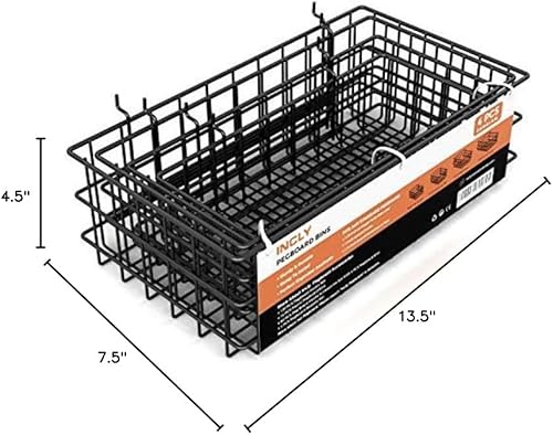 Miniatura 7 de INCLY Juego de 4 cestas de tablero de clavijas, 4 tamaños, cesta de alambre de metal negro de estilo cuadrado para cualquier herramienta de