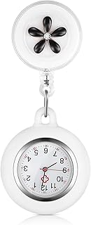 KASTWAVE Retractable Nurse Watches Clip-on Hanging Fob Portable Pocket Watch with Cute Flower Pattern Lapel Watches for Nurses Doctors with Silicone Cover