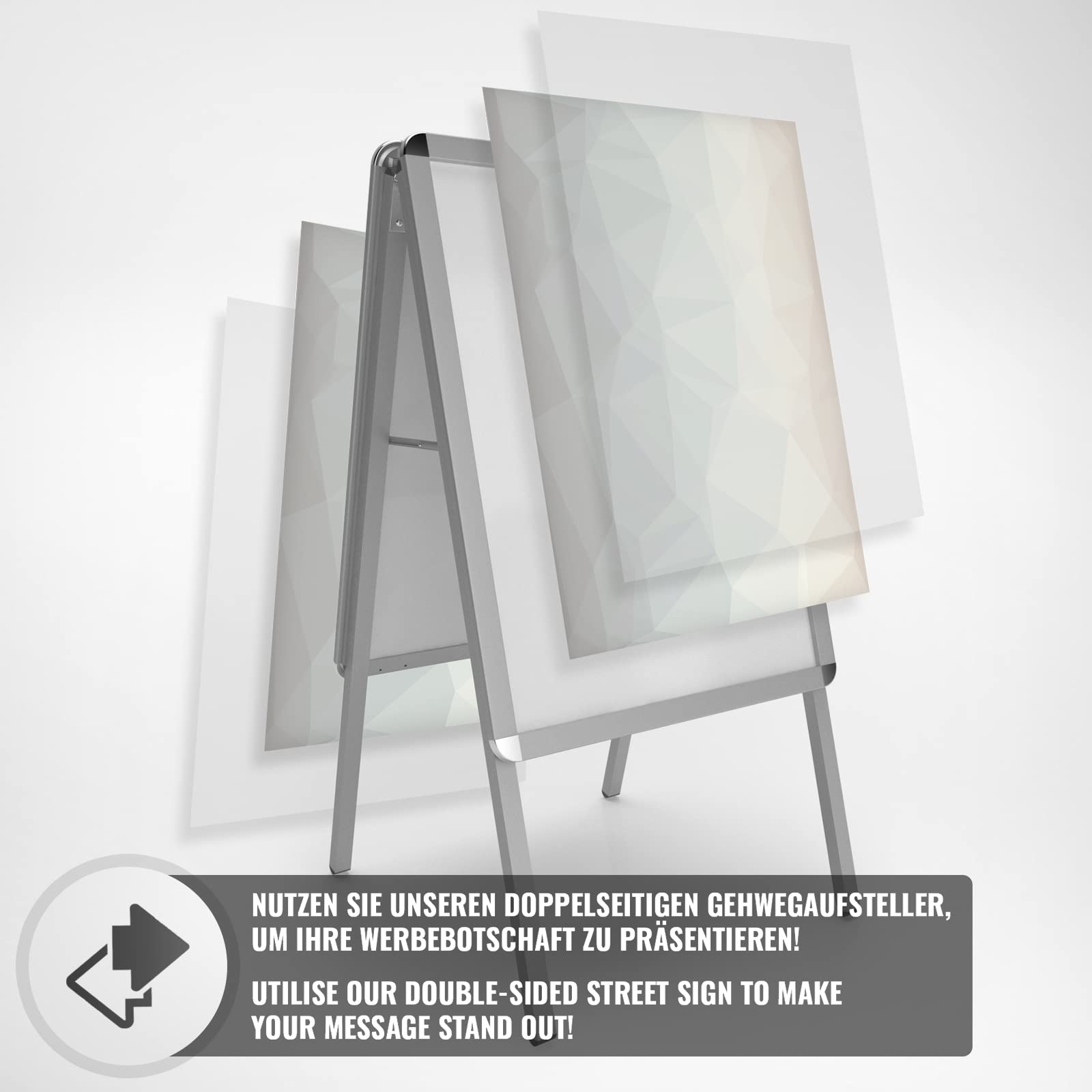 Jago® Panel Publicitario - DIN A1, 64 x 122 x 7,5 cm, Doble Cara, de Aluminio, Interior/Exterior, Plegable - Soporte para Cartel Publicitario, Caballete de Publicidad