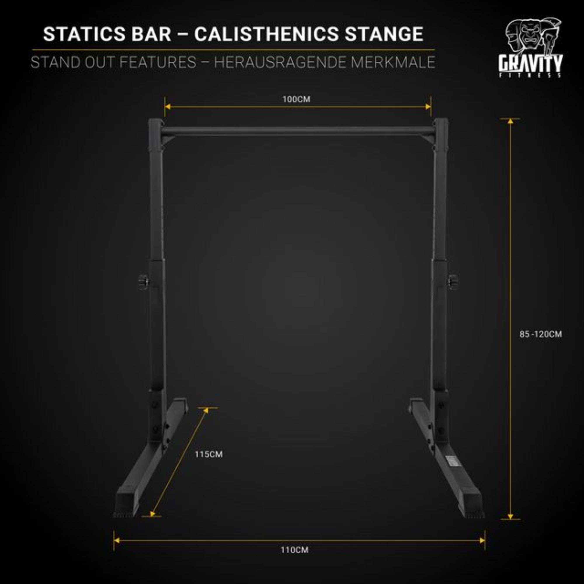 Gravity Fitness Calisthenics Statische Bar - Verstellbare Höhe 85-120cm - Rutschfeste Fitnessstrecke für Heimgym, Bodyweight & Krafttraining - Gymnastik Pull-Up Bar