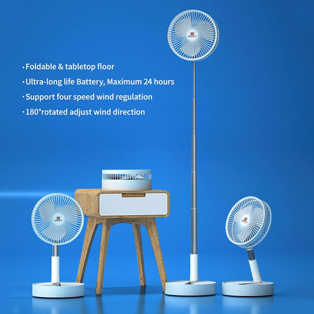 Portable Standing Fan Battery Rechargeable Up/Down Adjustable Stretching USB Desktop Fan for Bedroom Office Dorm