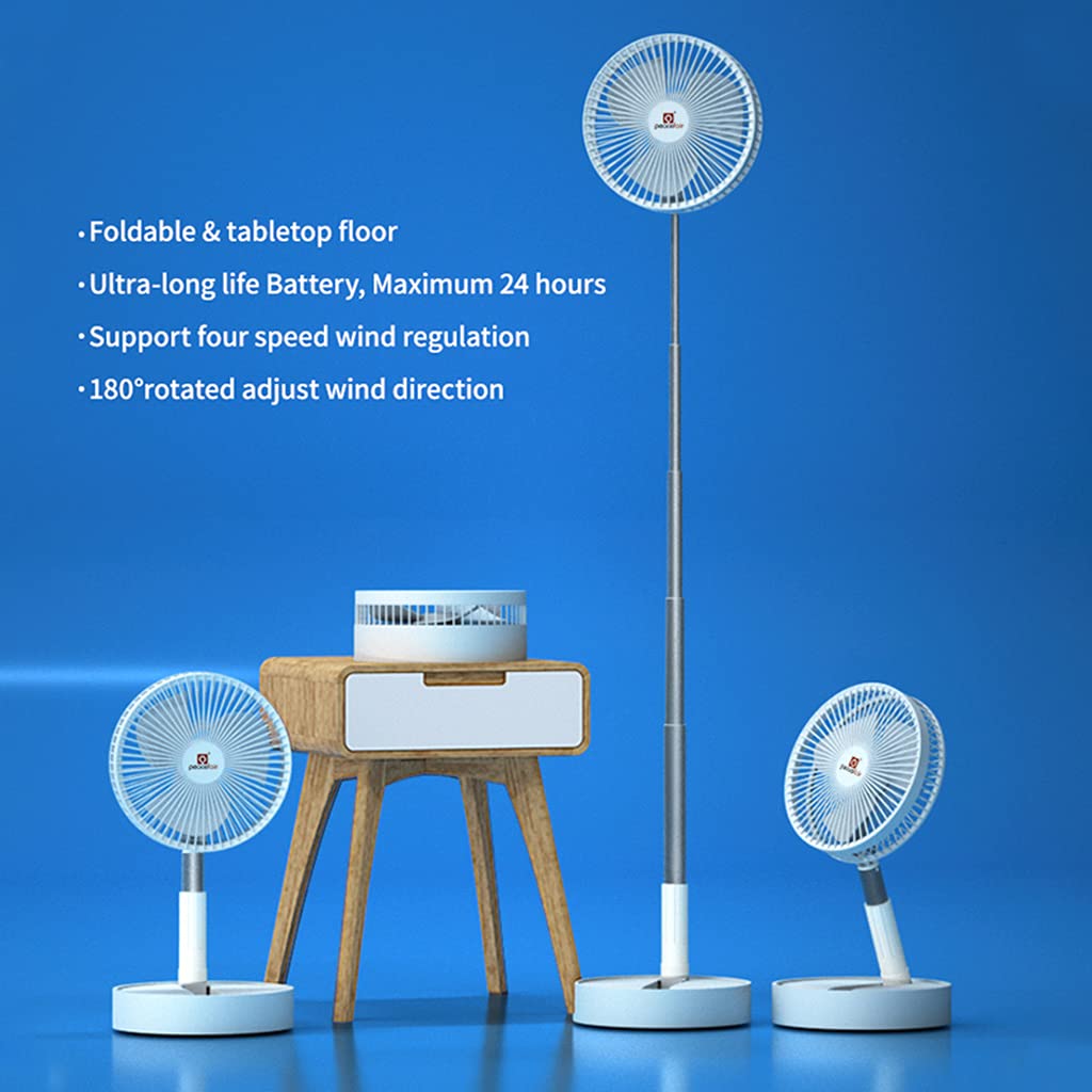 Ventilatore telescopico a piedistallo USB ricaricabile regolabile ventilatore personale in piedi 5-24 corsa per tempo per pesca campeggio dormitorio