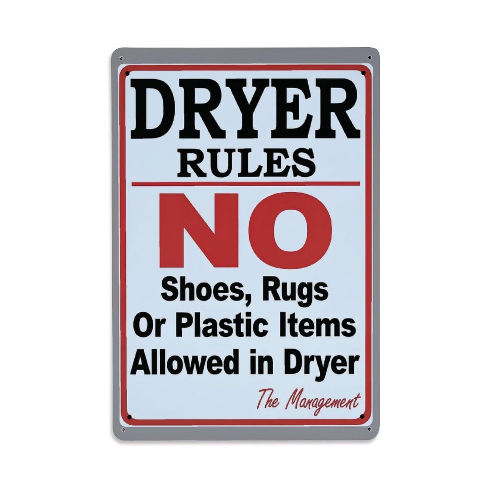 Jdyaojiesheng Vintage Dryer Rules No Shoes Rugs Plastic Items Tin Sign Retro Metal Wall Decor Metal Poster, Home Bar Garage Farmhouse Cafe Wall Art Decoration 8X12inches