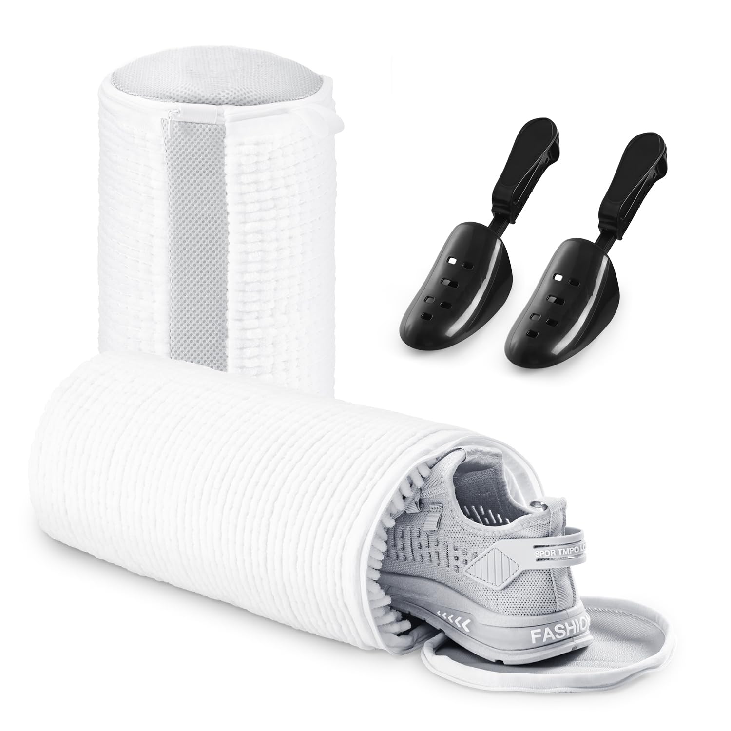 Teletrogy 2 Sacchetti per Scarpe Lavanderia con Tendiscarpe Regolabili, Sacchetto Scarpe con Cerniera Nascosta, Riutilizzabile e Anti-deformazione Bianca