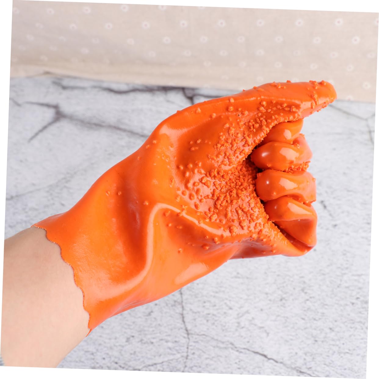 HANABASS 2Pair Non Slip Fishing Gloves Skidproof Rubber Gloves for Fish Catching and Cleaning Protection Durable Outdoor Use Orange