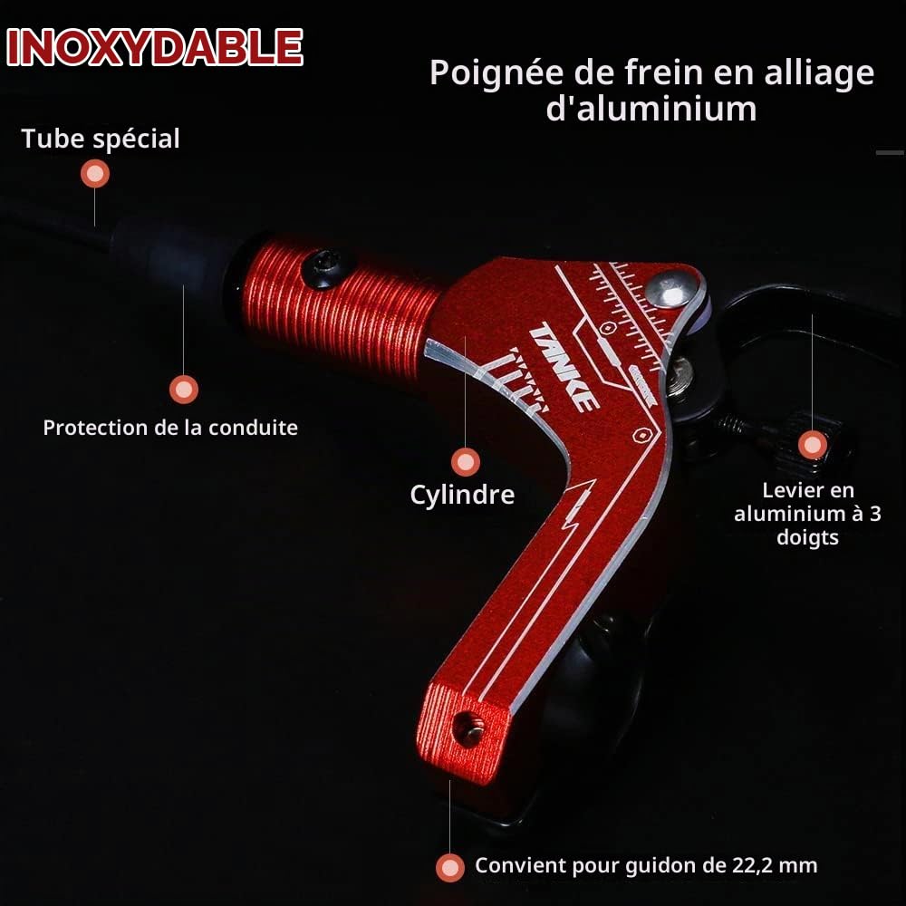 HoldOneLight Ensemble complet de freins à disque hydraulique électrique pour vélo électrique, levier de frein à disque hydraulique avec rotor, rouge
