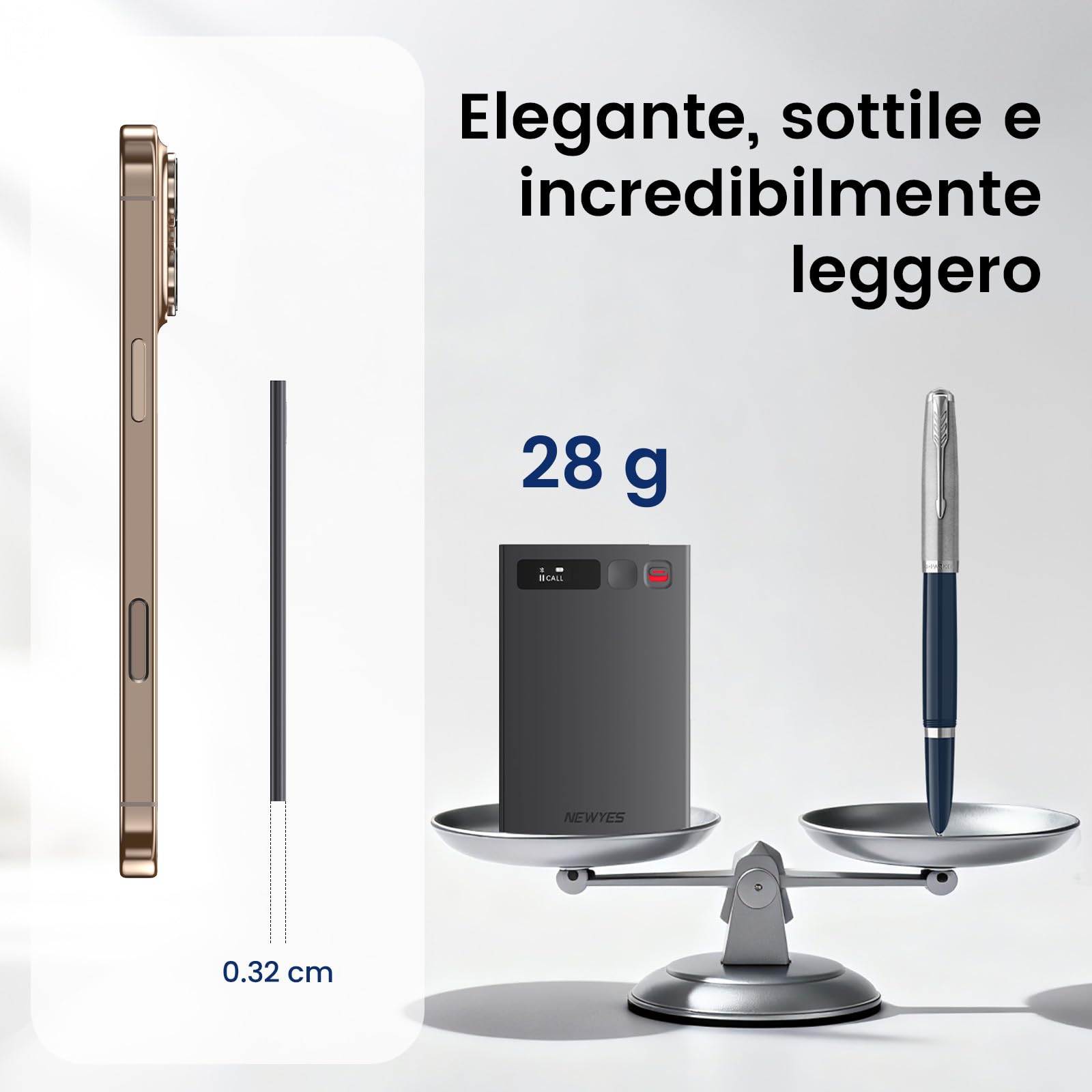 NEWYES Registratore Vocale AI con app dedicata,trascrivi e riepiloga,Durata della batteria di 35 ore,memoria da 64 GB per riunioni,lezioni,chiamate,affari, lezioni