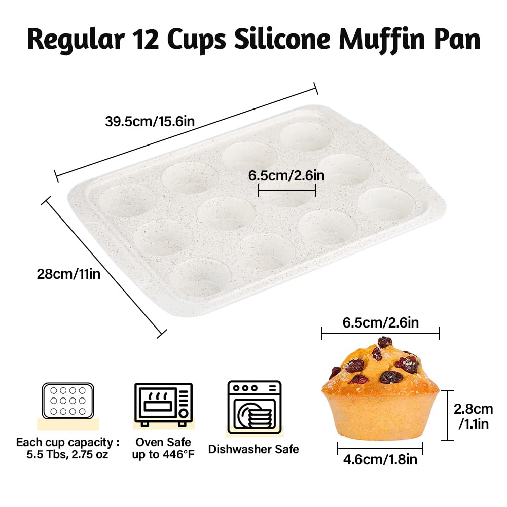 Silikon-Muffinform, antihaftbeschichtet, für 12 Cupcakes, mit metallverstärktem Rahmen, leicht zu lösen, Backformen, perfekt für den Ofen, 2 Stück