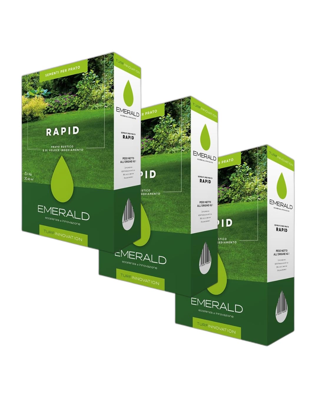 Emerald RAPID, Semi per Tappeto Erboso a Crescita Veloce, Prato Denso e Resistente, Ideale per Giardini, Aree Verdi, Rinnovo Prati,1kg x 40mq (3, Kg)