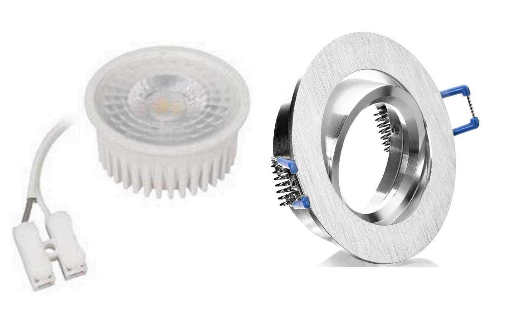 5 x Flacher Led Flat Alu Einbaustrahler Spot Lampe Deckeneinbauleuchte alu gebürstet mit Led Warmweiss 90° Spot 5W geringe Einbautiefe von 35mm 230Volt Anschluß