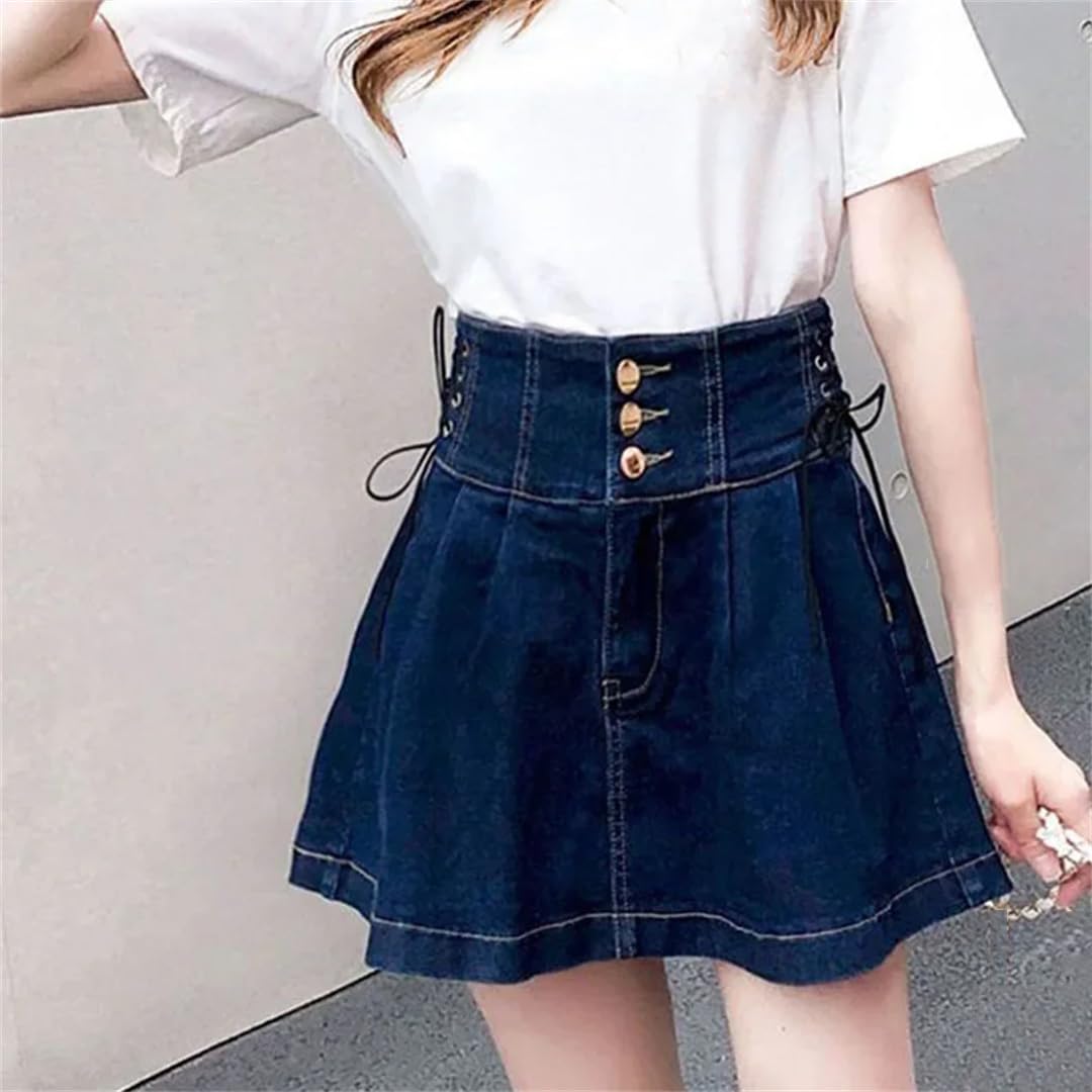 Gonne corte in denim a vita alta da donna con lacci gonna svasata streetwear gonne a pieghe abbinate a tutto