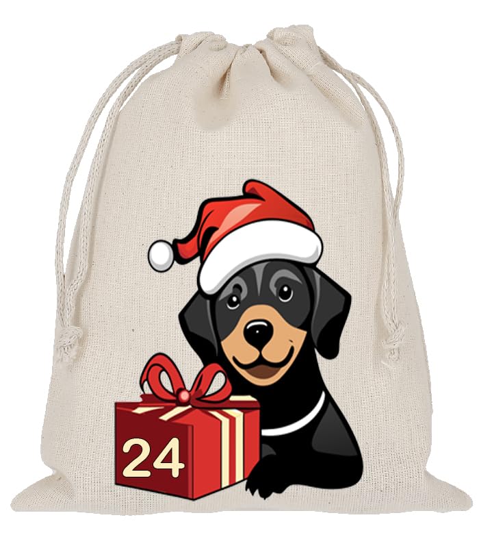 Adventskalender zum Befüllen, 24 Stoffbeutel, Bedruckt 20x15 Groß, Hund, Hunde, Weihnachten Geschenksäckchen, Säckchen, DIY Selber Befüllen, Weihnachtskalender