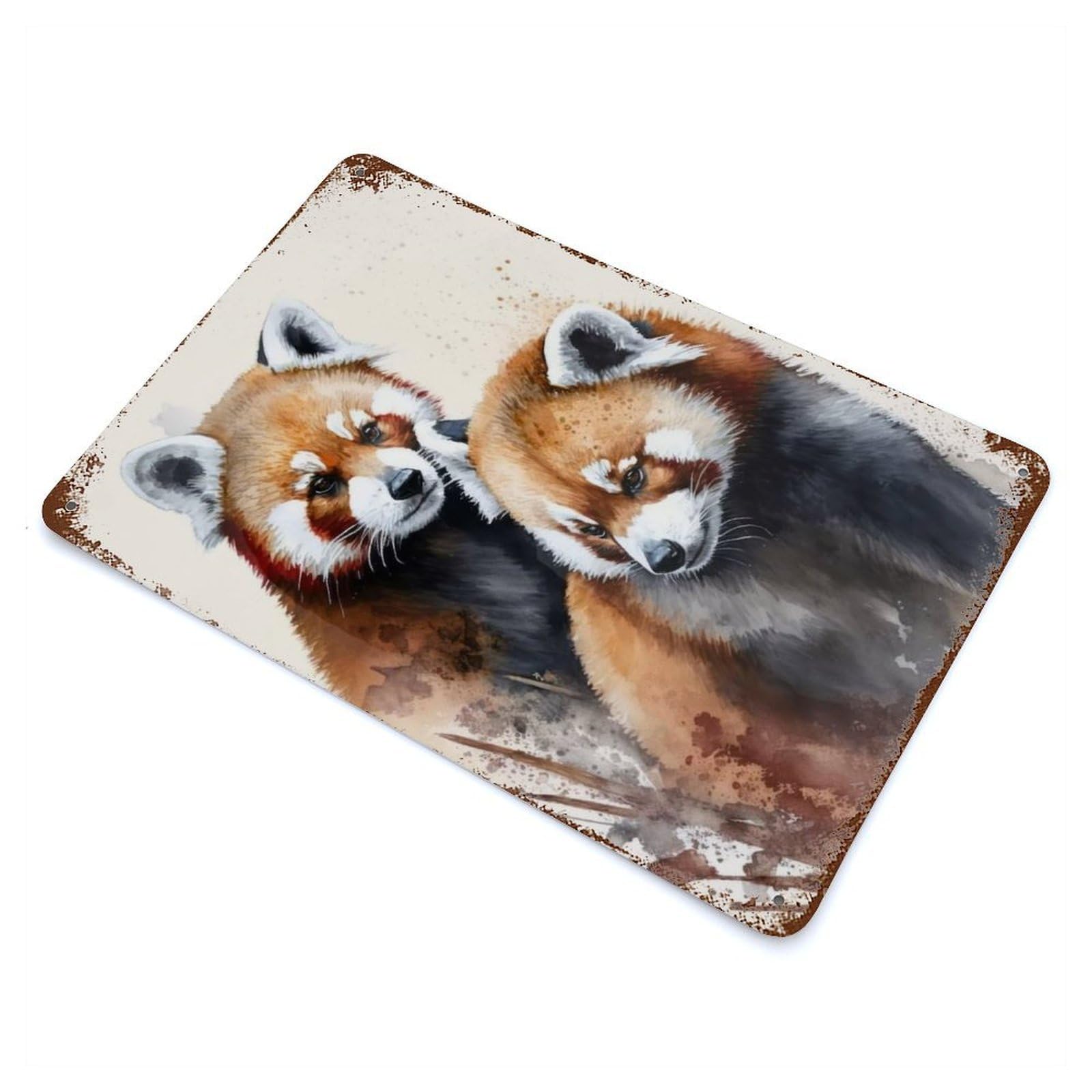 Two Red Pandas Watercolor Vintage Metal Tin Sign 11.8"x7.9", Farmhouse Wall Decor for Living Room, Hallway And Home Decor
