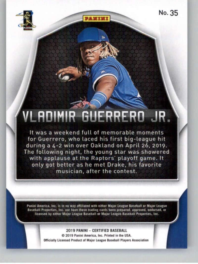 2019 Chronicles Certified Blue Baseball #35 Vladimir Guerrero Jr. SER/99 Toronto Blue Jays Official MLBPA Trading Card From Panini America