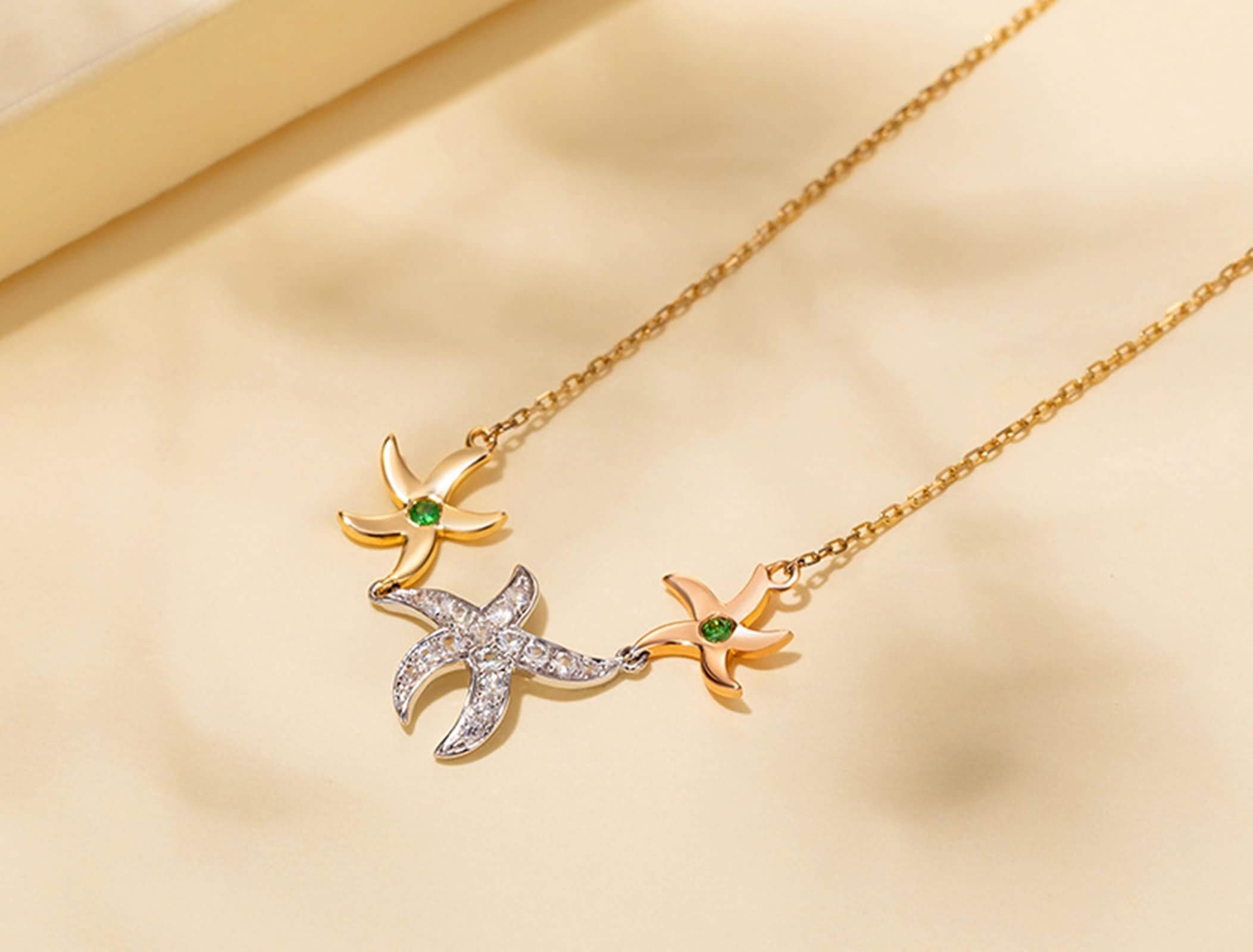 AmDxD Oro de 18K Collares Boda Mujer Forma de Estrella de Mar Redonda Diamante 0.22CT Collar Colgante Oro Plateado