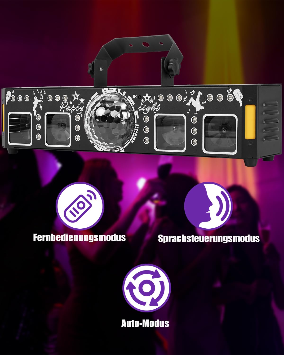 7-in-1 Partylicht LED RGB Musikgesteuertes Discolicht mit Lichteffekt | Musterprojektion,Musik-Disco-Party-Bühnenlichter,Geeignet für Geburtstagsfeiern, Halloween, Clubs, Festivals