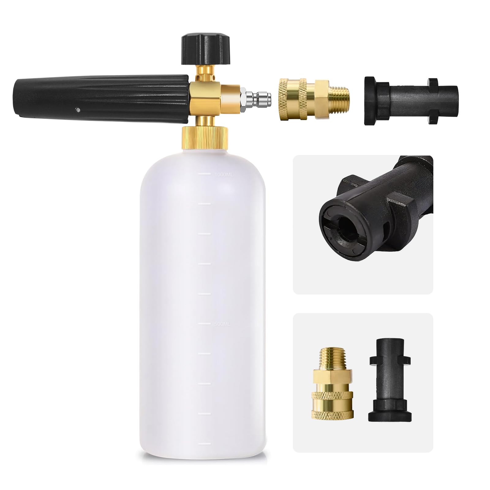 StoneBanks Stone Banks 2-in-1 Snow Foam Lance, Foam Cannon 1 L Adjustable Soap Dispenser Bottle Nozzle Compatible with 1/4" Quick Connect and Karcher K2 K3 K4 K5 K6 K7 Pressure Washer Gun