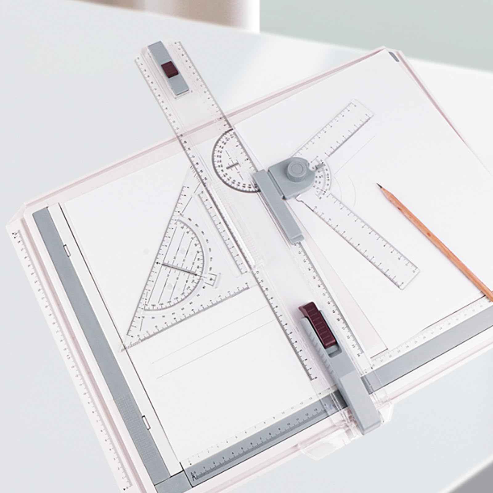 GOMETY Tavolo da disegno formato A4, multifunzione, formato DIN A4, con righello scorrevole, triangolo, angolo regolabile, piano da disegno di precisione per studenti, designer, ingegneri