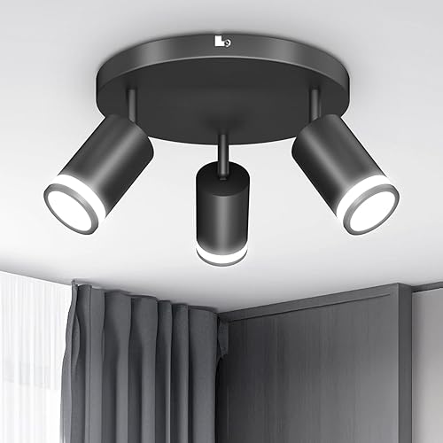 Miniatura 1 de ABA - Focos de techo para interiores 3 luces LED semiempotradas, lámpara de techo ajustable GU10 con difusor acrílico, luz direccional redonda negra