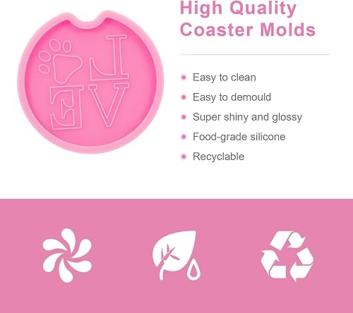 Miniatura 4 de 2 paquetes de posavasos de auto con diseño de pata de perro, moldes de silicona de resina epoxi para portavasos de automóvil, portavasos de