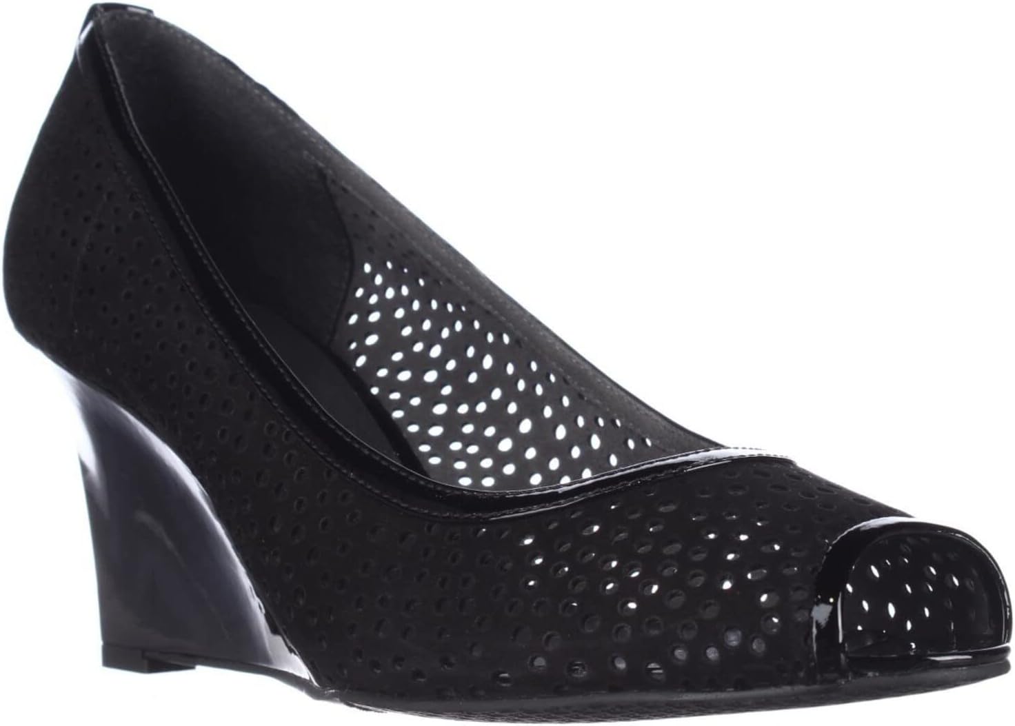 STUART WEITZMAN Womens Black Comfort Nuanna Peep Toe Wedge Slip On Leather Dress Pumps Shoes M main image 0