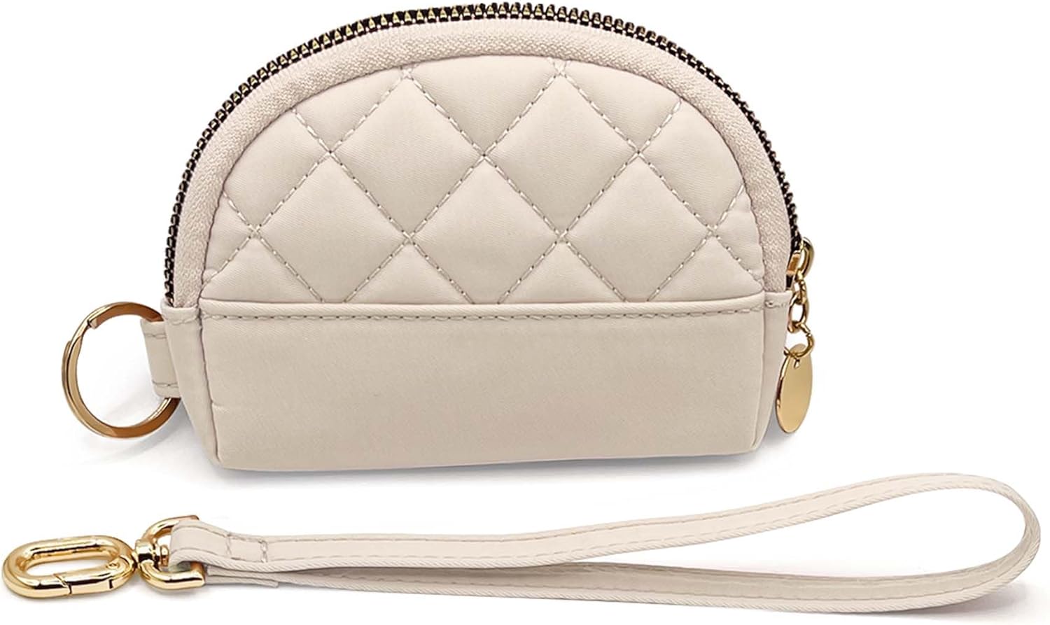 M-Plateau Quilted Nylon Coin Purse, Womens Small Wallet with Detachable Pouch Wristlet, Credit Card Holder with Zipper for Travel (Off-White)