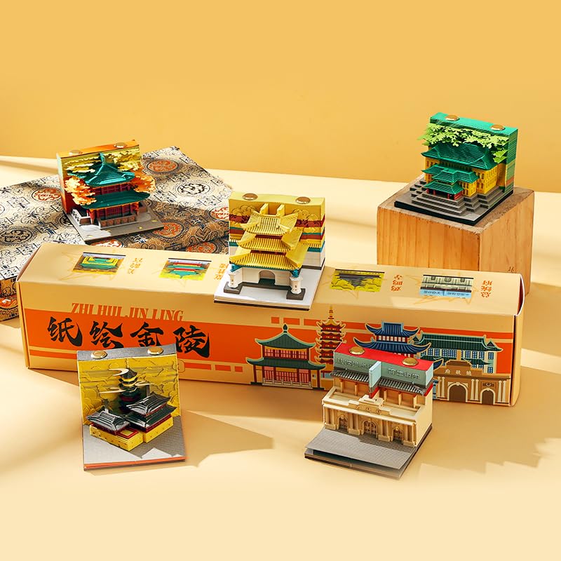 Buddhist Pagoda Tear-Off Notepad | Jiming Temple Laser-Carved Memo Cube | Zen Meditation Notebook for Desk Organization (Ming Dynasty Architecture)​ (Complete set (one each of 5 styles))