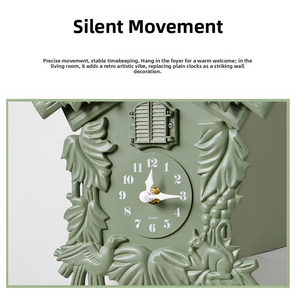 Stille Kuckucksuhr Präzise Zeitmessung Wanduhr(T52 Green)