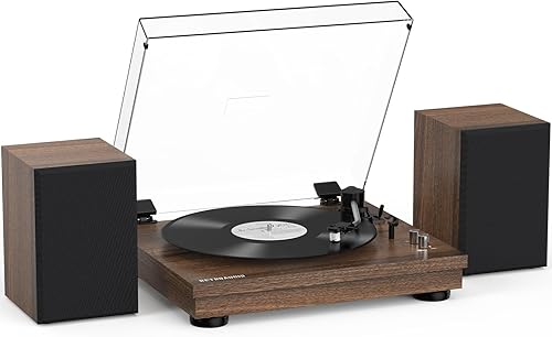 Reproductor de discos de vinilo con altavoces estéreo de alta fidelidad de 24 W, estilo vintage, Bluetooth, giratorio, para discos de vinilo con