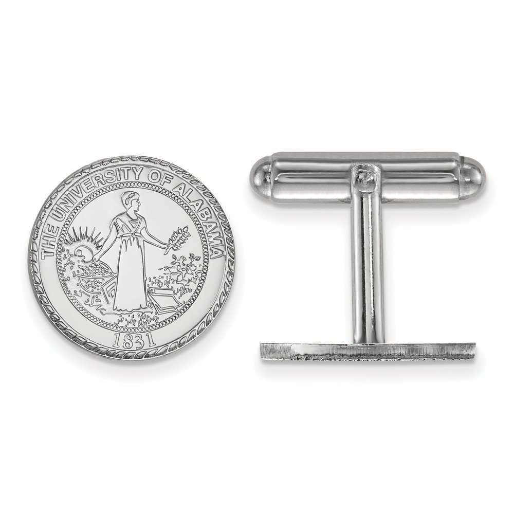Sterling Silver Rh-plated LogoArt University of Alabama Crest Cuff Link, Sterling Silver