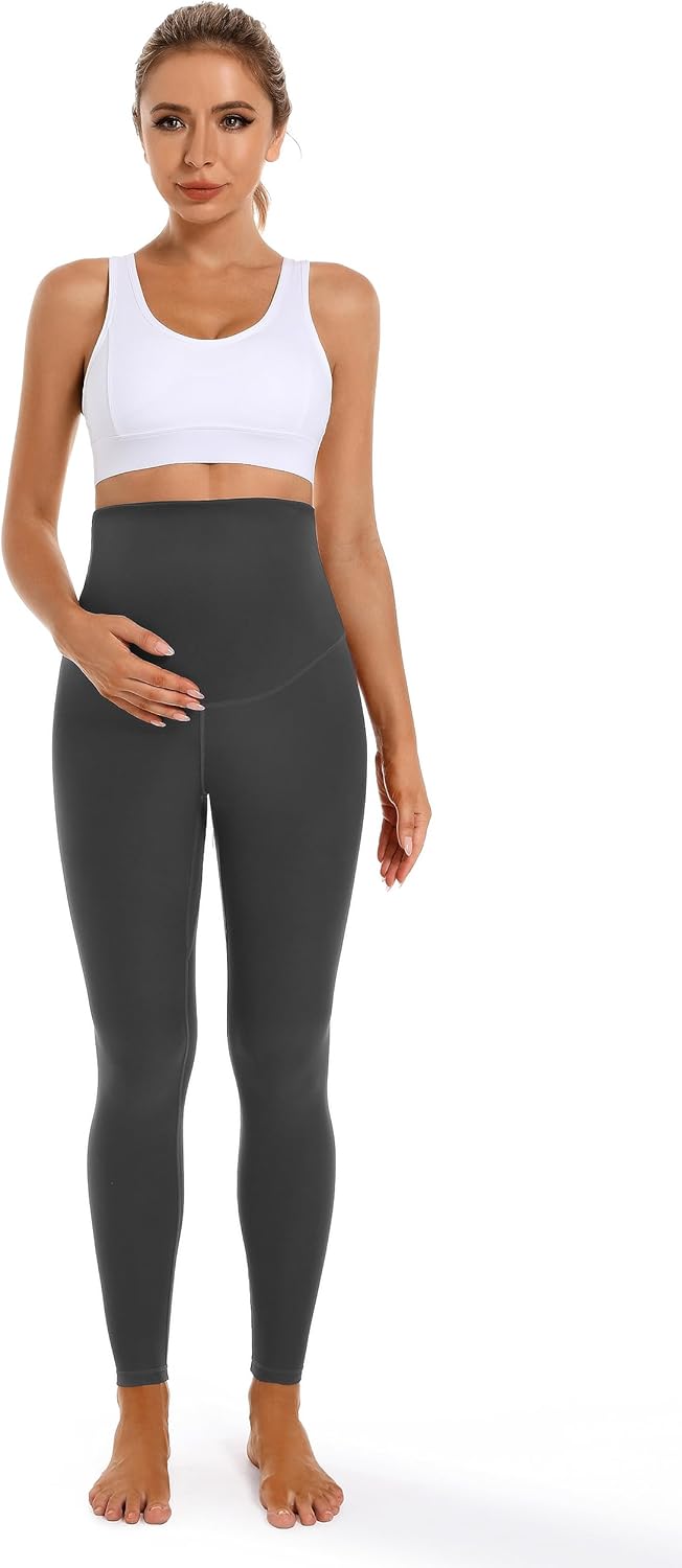 Foucome Women's Maternity Leggings Over The Belly Pregnancy Yoga Pants Workout Athletic Leggings - Image 4