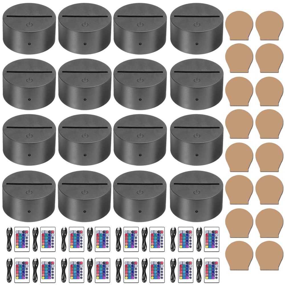 HYNNIO16-Set 3D Night LED Light Lamp Base with Round Acrylic Sheet, Includes Remote Control + USB Cable, 16 Colors Decoration Maison Decorative Lights for Bedroom Child Room (Black)