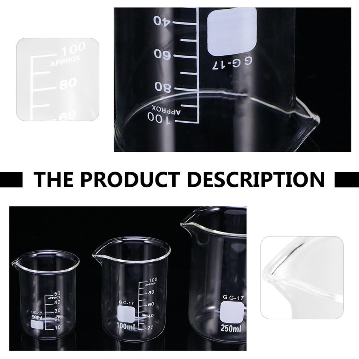 FRCOLOR 10 Stück 100 ml Messbecher aus Transparentem Sicherheitsglas mit Skala Hitzebeständiger Flüssigkeitsmesser für Labor Küche und Backbedarf