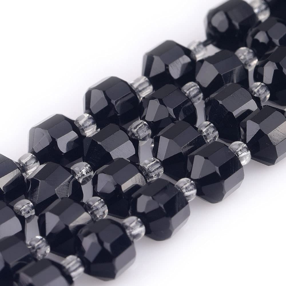 Gem-Inside 8mm Hand Faceted Natural Black Agate Bicone Beads for Jewelry Making Full 15" Strand Energy Stone Healing Power Crystal — image 1